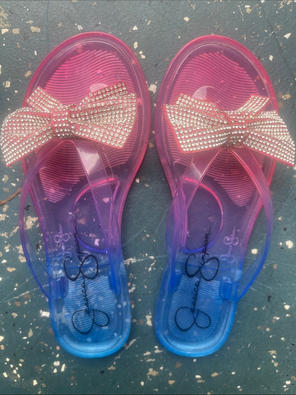 Jessica Simpson Pink to Blue Ombre Jelly Sandals with Rhinestone Bow